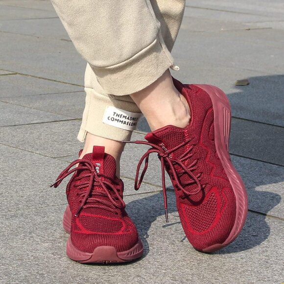 Feethit Women Burgundy Lightweight Wide Mesh Workout Sneakers For Tennis Gym - Picture 6 of 7